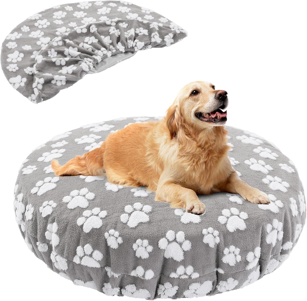BALAPET washable dog bed cover replacement front view featuring gray paw print fabric.