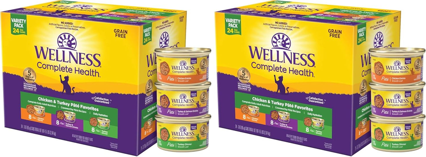 Wellness Complete Health Pate Variety Pack Adult Canned Wet Cat Food, Natural, Protein Rich, Grain Free, Chicken and Turkey Favorites, 3 oz, Pack of 24 Cans - Image 11