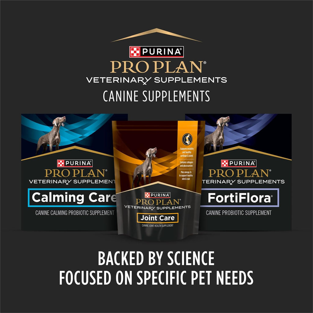Purina Pro Plan Large Breed Joint Care supplement pouch showing active ingredient analysis.