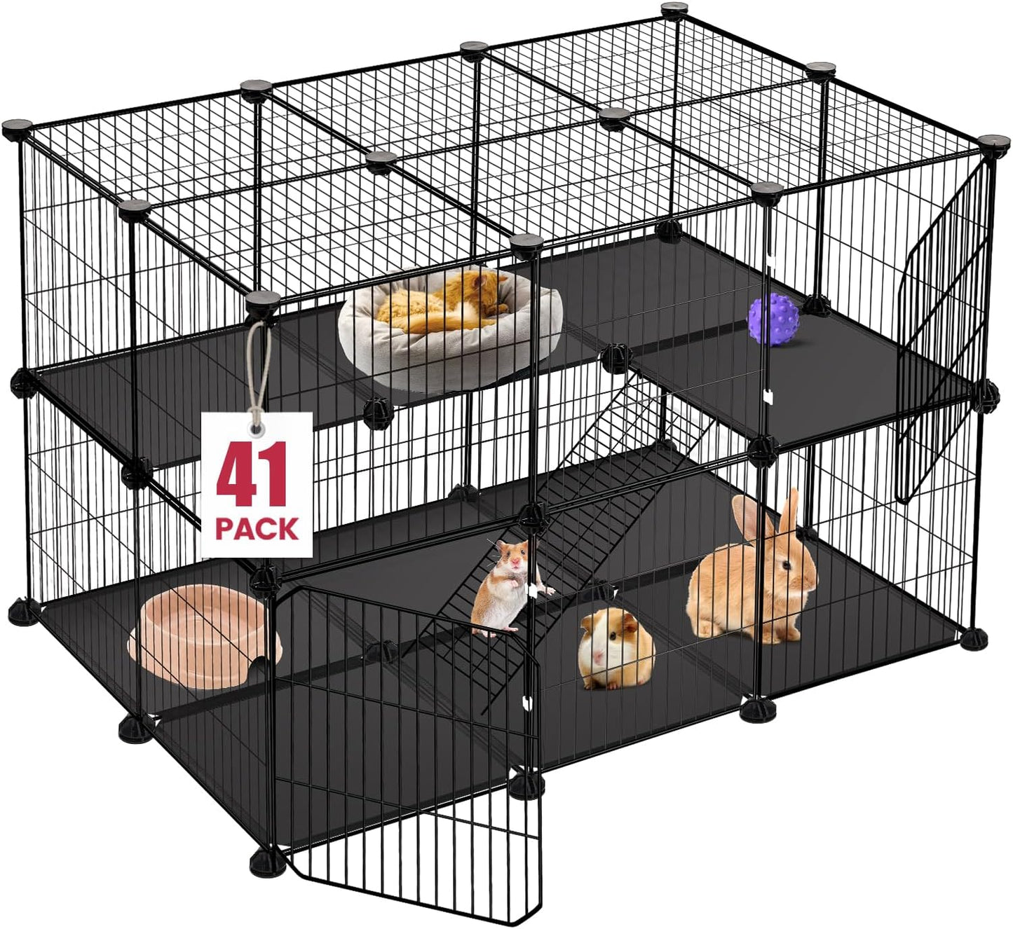 VISCOO 41 Panels Pet Playpen, 35.4" L x 23.6" W x 23.6" H Small Animal Playpen with 2 Doors, C&C Cage for Guinea Pigs,Rabbit,Bunny,Hedgehogs, Puppy Play Pen Indoor Outdoor, Two-Story Chicken Play Pen - Image 1
