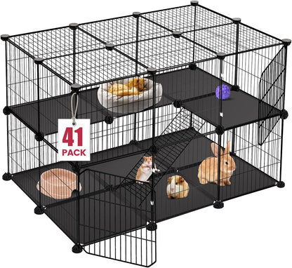 VISCOO 41 Panels Pet Playpen, 35.4" L x 23.6" W x 23.6" H Small Animal Playpen with 2 Doors, C&C Cage for Guinea Pigs,Rabbit,Bunny,Hedgehogs, Puppy Play Pen Indoor Outdoor, Two-Story Chicken Play Pen - Image 1