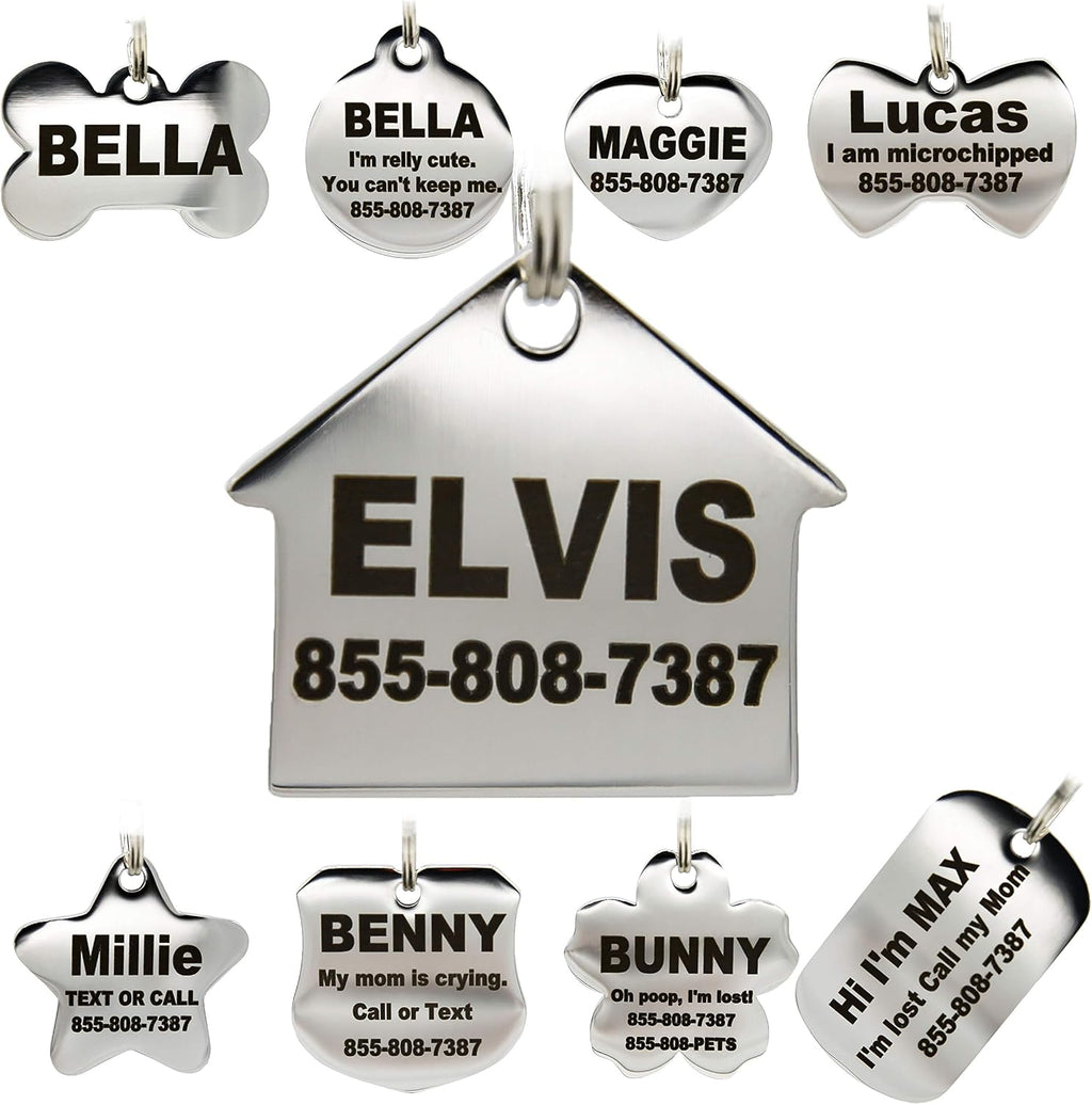 PetANTastic customizable durable stainless steel pet tags assortment overview.