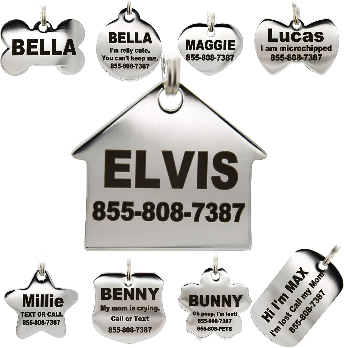 PetANTastic customizable durable stainless steel pet tags assortment overview.