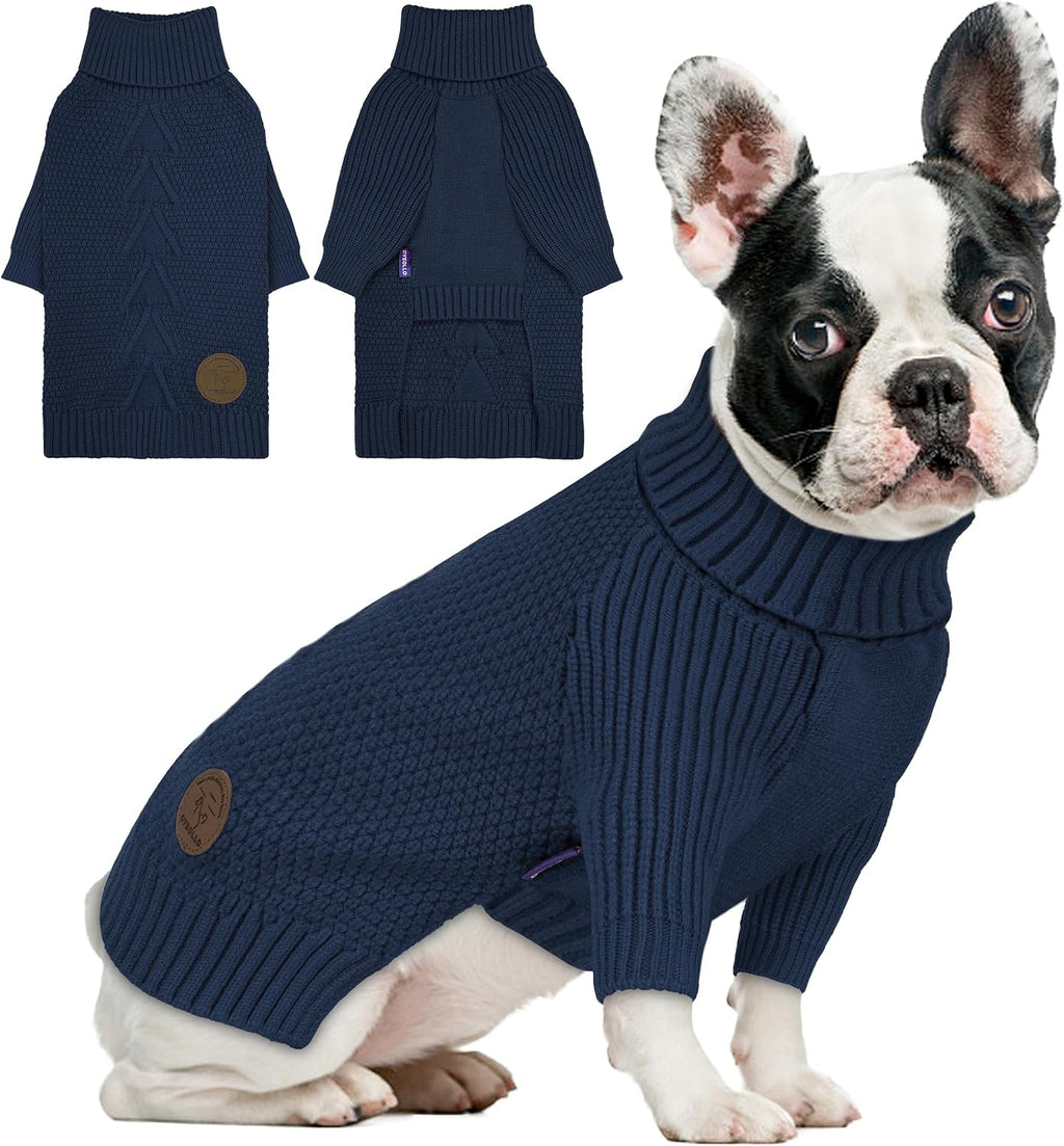 Cyeollo turtleneck dog sweater front view in navy blue color