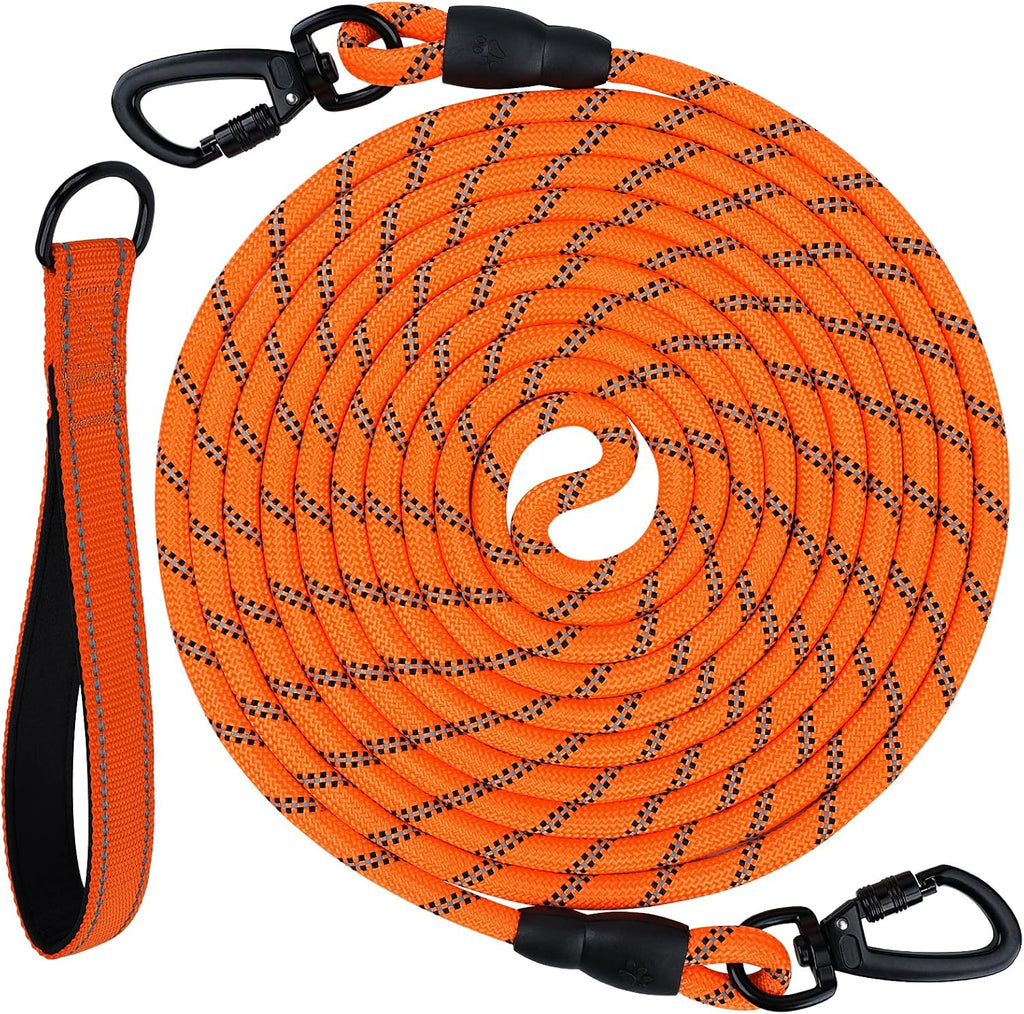 Joytale long dog leash orange front view showing thirty feet climbing rope