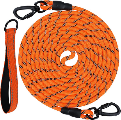 Joytale long dog leash orange front view showing thirty feet climbing rope