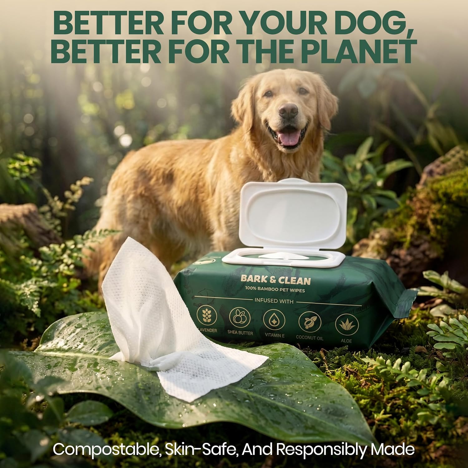 Bark & Clean Dog Wipes for Paws and Butt, 50 Count, Extra Large, Thick 8.5" x 9" Hypoallergenic Bamboo Puppy Compostable Cleaning & Deodorizing Grooming Wipes with Lavender - Image 9