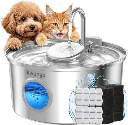 Invengo Cat Water Fountain Stainless Steel, 108oz/3.2L Pet Fountain with Large Water Level Window, Ultra Quiet Automatic Cat Water Dispenser for Cats and Dogs, 2 Flow Modes, Splash-Proof Design - Image 11
