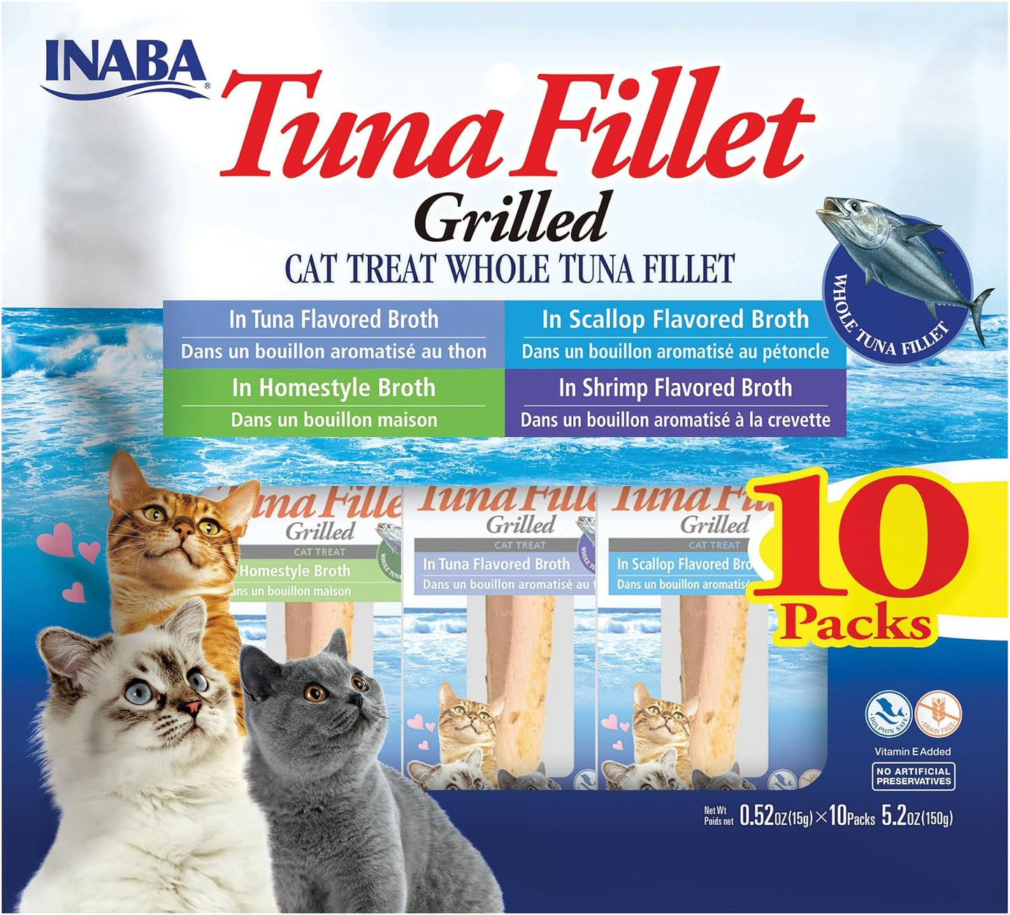 INABA Premium Grilled Tuna Fillet Cat Treats with Vitamin E and Green Tea Extract, 0.52 Ounces Each, Pack of 10, Variety Box - Image 11