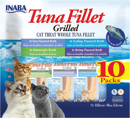 INABA Premium Grilled Tuna Fillet Cat Treats with Vitamin E and Green Tea Extract, 0.52 Ounces Each, Pack of 10, Variety Box - Image 11