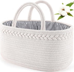 ABenkle baby diaper caddy front view in white cotton rope