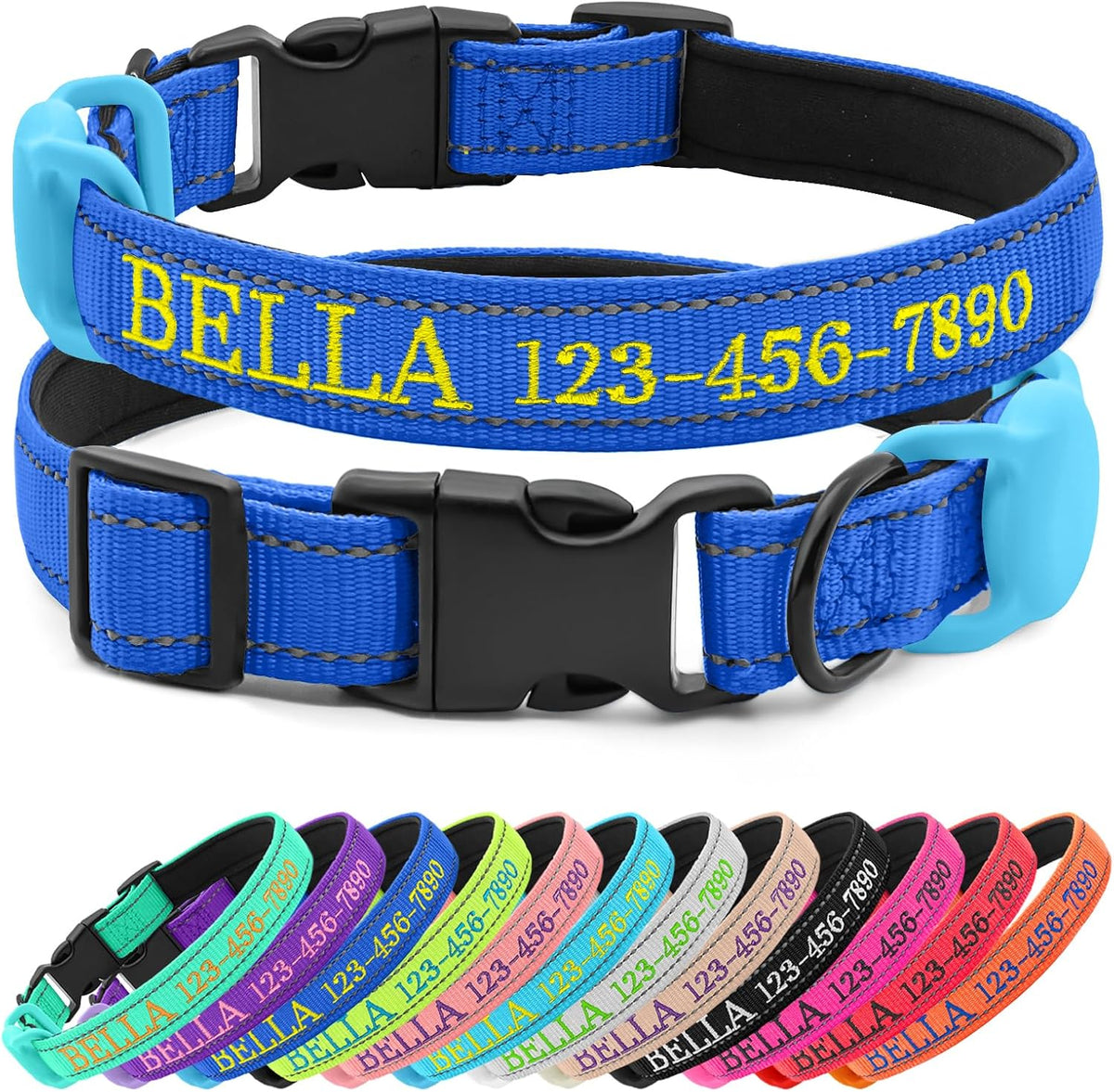 Personalized Dog Collar with Embroidered Name and Phone, Nylon Collar for Dog with Silicone Holder for AirTag, Neoprene Lining, Plastic Quick-Release Buckle (Pink) - Image 15