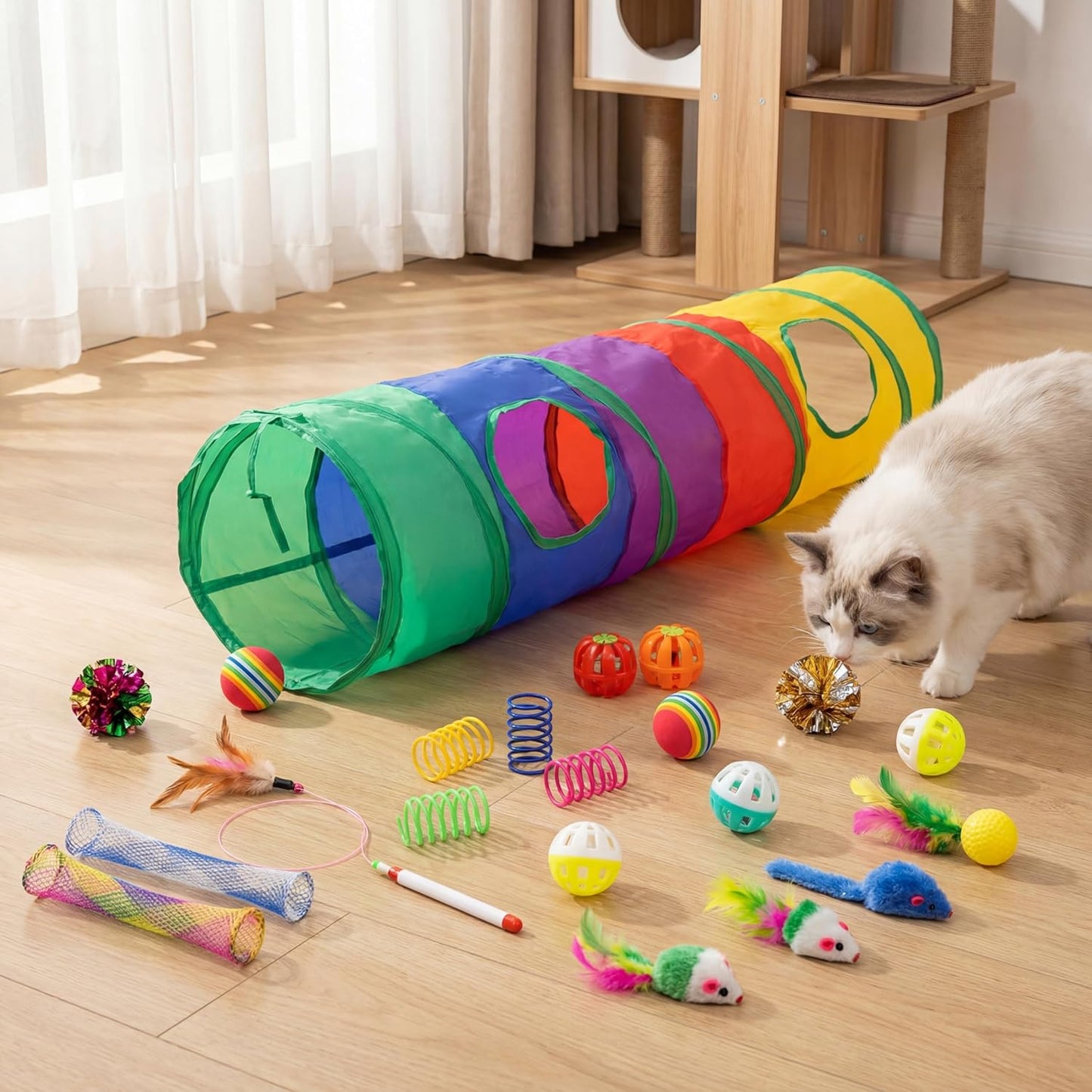 iCAGY 25 Pieces Cat Toys pack showing the complete colorful collection of interactive pet supplies