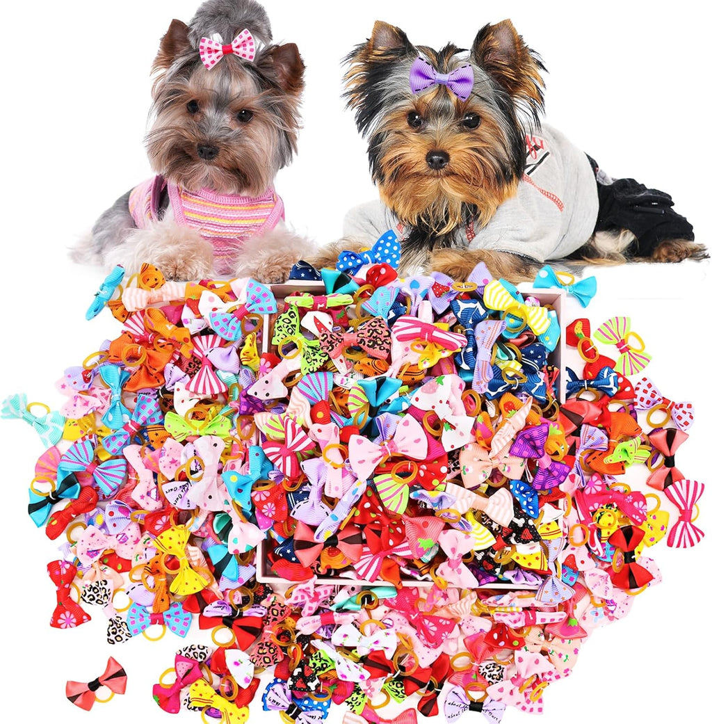 Senniea puppy dog hair bows front view with rubber bands