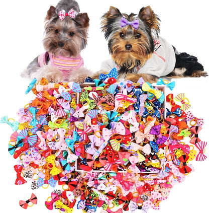 Senniea puppy dog hair bows front view with rubber bands