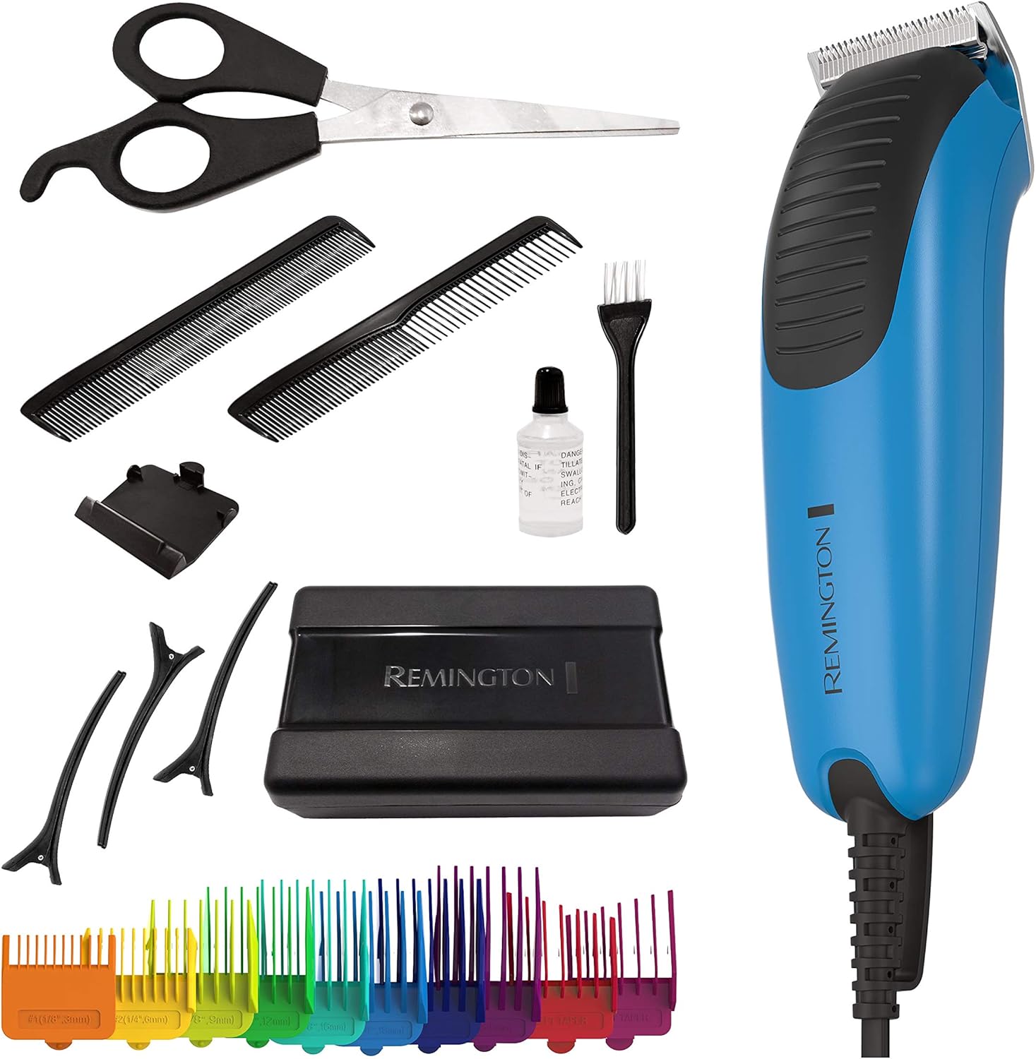 Remington Kids Haircut Kit front view showing the blue and black corded hair clipper