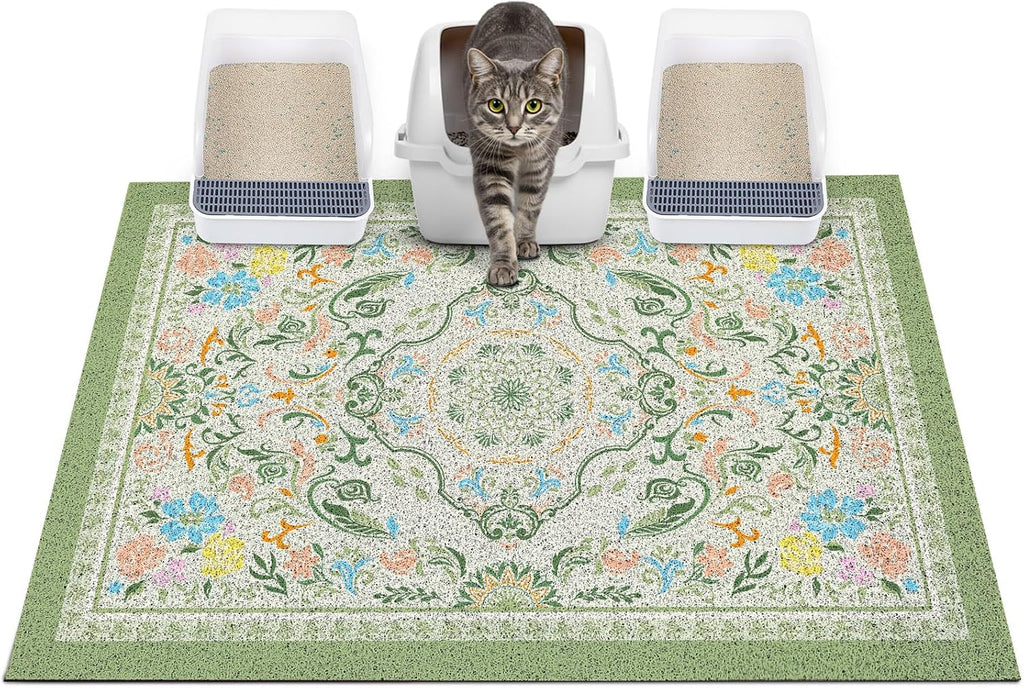 Glittme Cat Litter Mat with Non-Slip Bottom Litter Box Mat 33"X22" Litter Trapping Mat Easy to Clean Washable Cat Food Mat for Kitty,L - Image 14