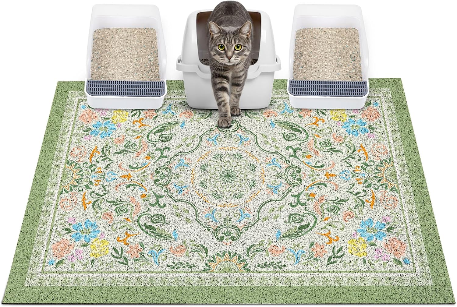 Glittme Cat Litter Mat with Non-Slip Bottom Litter Box Mat 33"X22" Litter Trapping Mat Easy to Clean Washable Cat Food Mat for Kitty,L - Image 14
