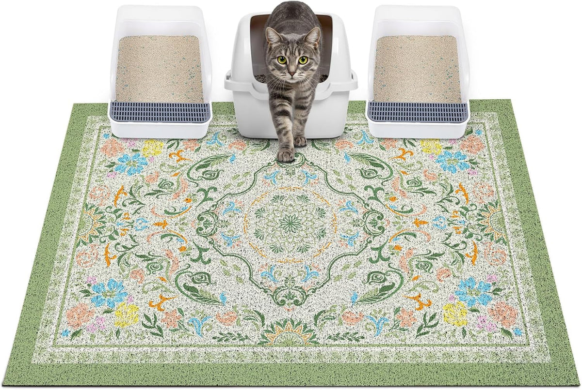 Glittme Cat Litter Mat with Non-Slip Bottom Litter Box Mat 33"X22" Litter Trapping Mat Easy to Clean Washable Cat Food Mat for Kitty,L - Image 14