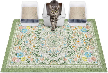 Glittme Cat Litter Mat with Non-Slip Bottom Litter Box Mat 33"X22" Litter Trapping Mat Easy to Clean Washable Cat Food Mat for Kitty,L - Image 14