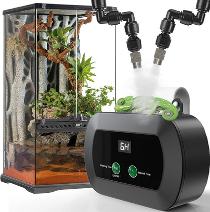 Lewisia reptile humidifier with timer and misting nozzles