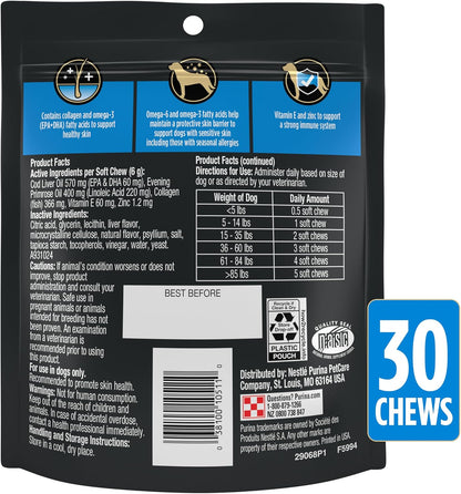 Purina Pro Plan Veterinary Skin Care Soft Chew Dog Supplements with Omega-3 Fish Oil, EPA, DHA to Support Seasonal Allergies & Strong Immune System - (Pack of 1) 30 ct. Pouches - Image 9