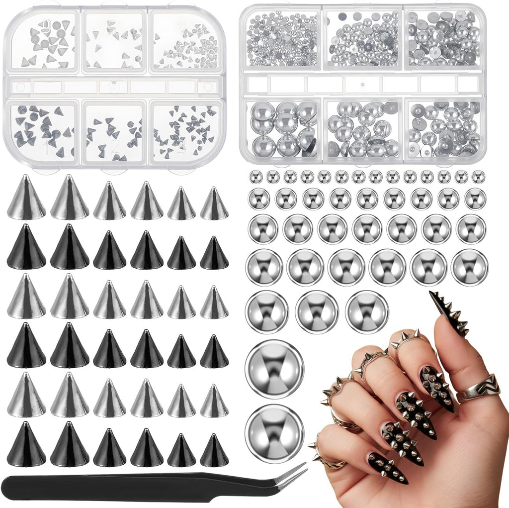 Teaaha 12 grids metal punk nail charms kit front view box