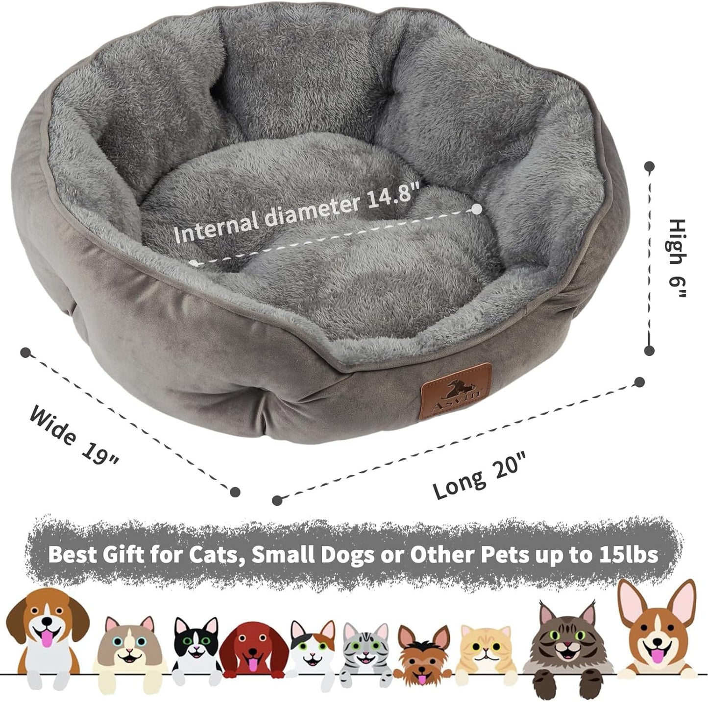 Asvin 20 inch cat bed plush interior