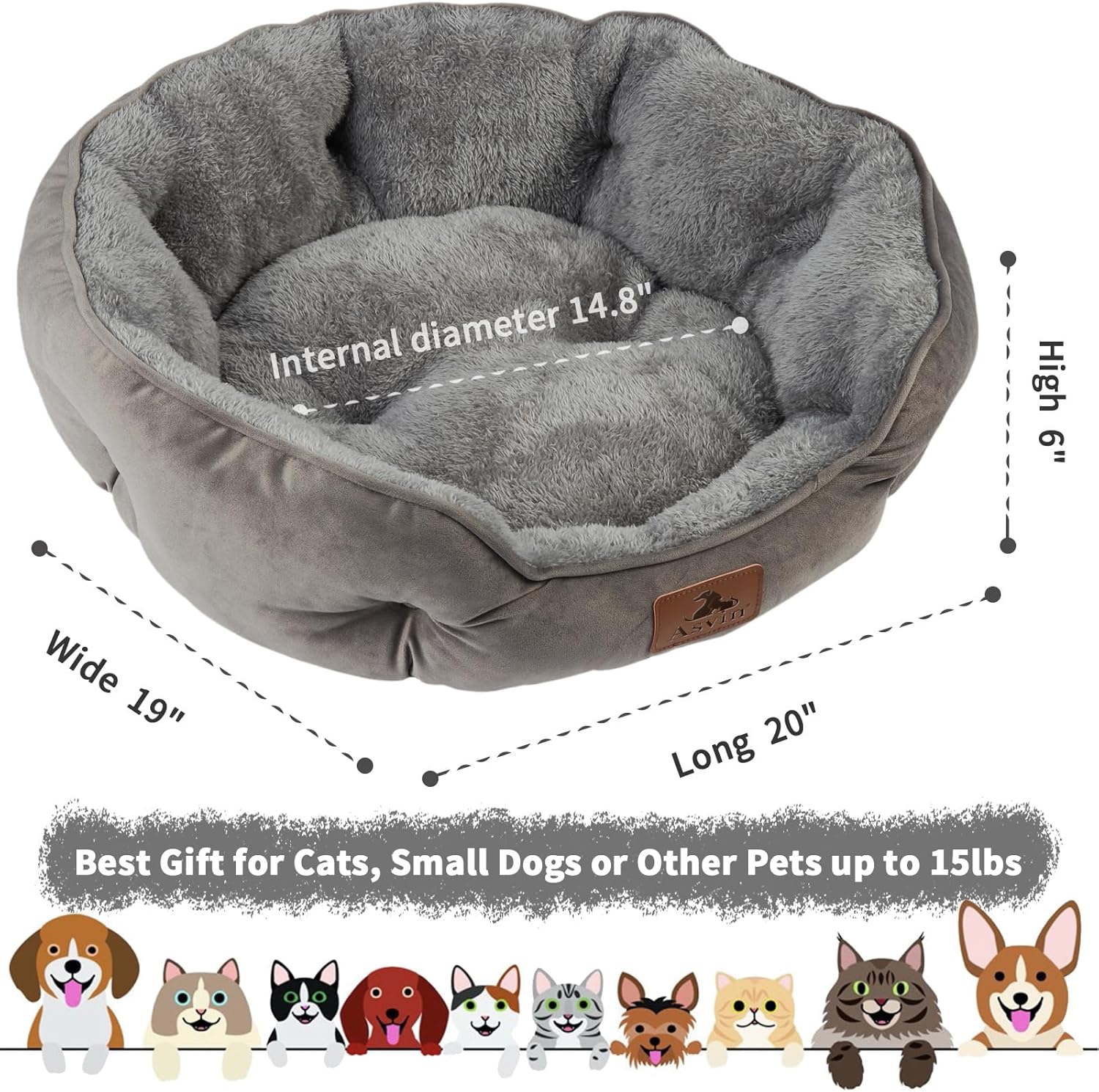 Asvin 20 inch cat bed plush interior