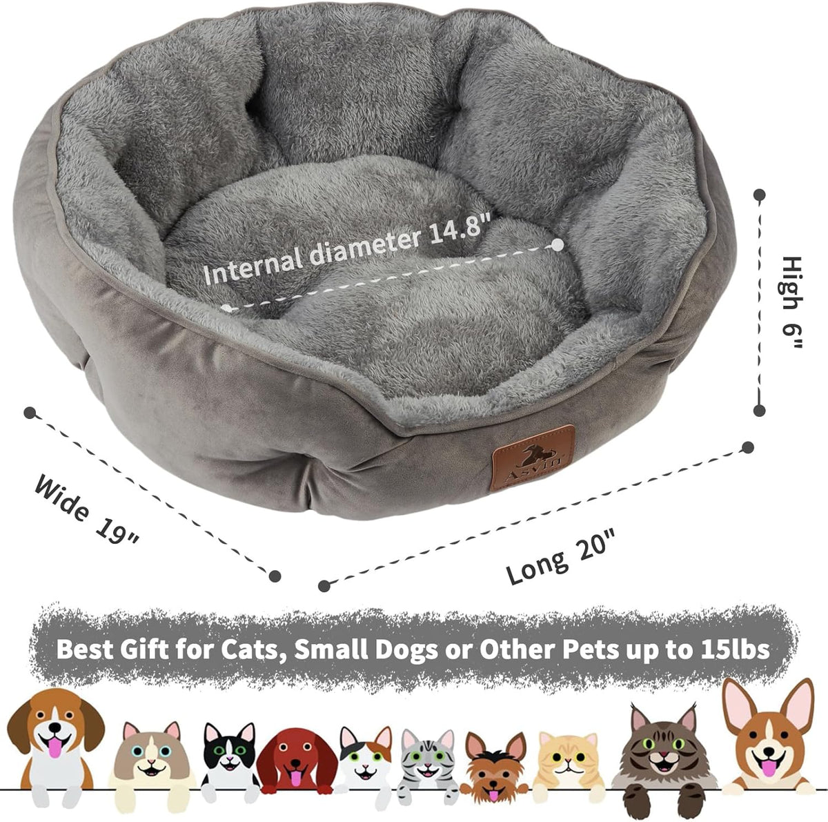 Asvin 20 inch cat bed plush interior
