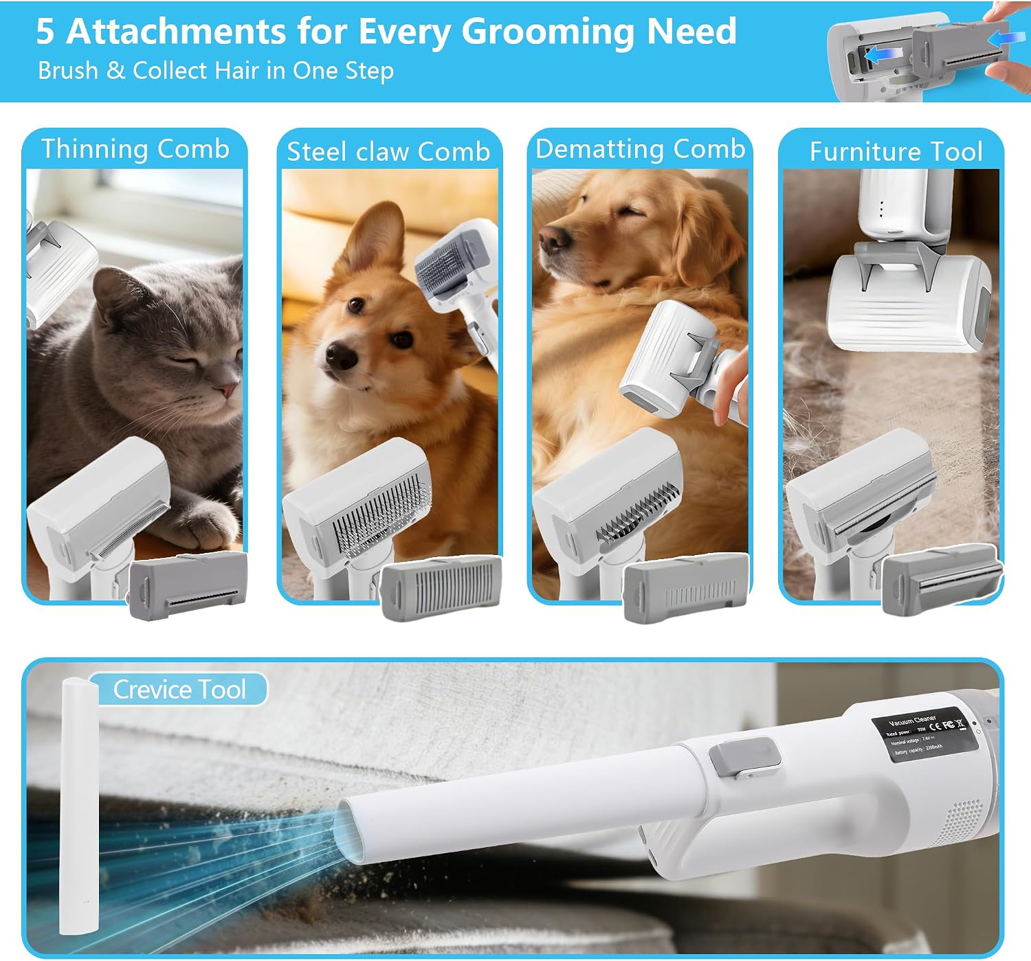 Delomenpa ultra quiet pet deshedding brush showing the one touch hair removal button mechanism