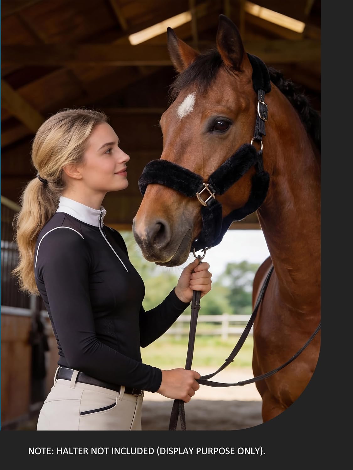 Removable machine washable equestrian fleece covers with touch tape fasteners.