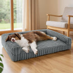 Bedsure ComfyFleece(TM) Orthopedic Dog Beds Large Sized Dog, Waterproof Memory Foam Pet Couch Sofa with Sides, Non-Slip Bottom and Egg-Crate Foam Large Pet Bed with Washable Corduroy Cover, Grey - Image 1