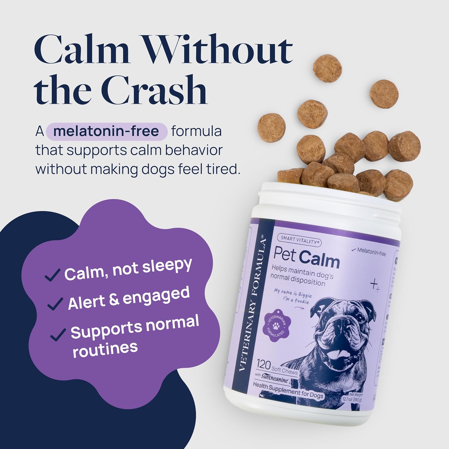 Veterinary Formula dog calming treats with L-Theanine ingredient details