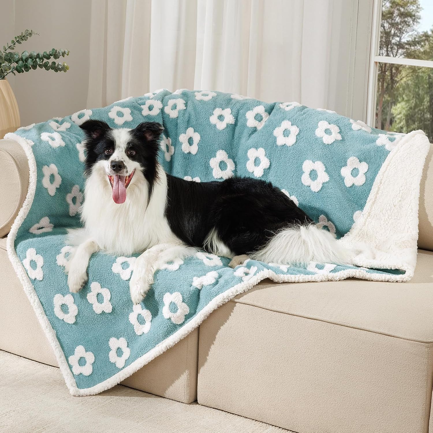 Luciphia Waterproof Pet Blanket for Medium Large Dogs Washable Fluffy Thick Jacquard Shag Fleece Warm Sherpa 3D Textured Flower Print for Cats Puppy Couch Protection (Blue,40x28 inches) - Image 11