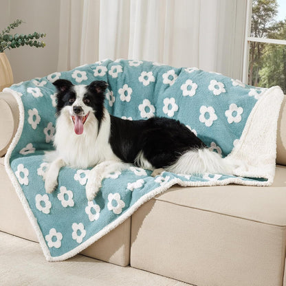 Luciphia Waterproof Pet Blanket for Medium Large Dogs Washable Fluffy Thick Jacquard Shag Fleece Warm Sherpa 3D Textured Flower Print for Cats Puppy Couch Protection (Blue,40x28 inches) - Image 11