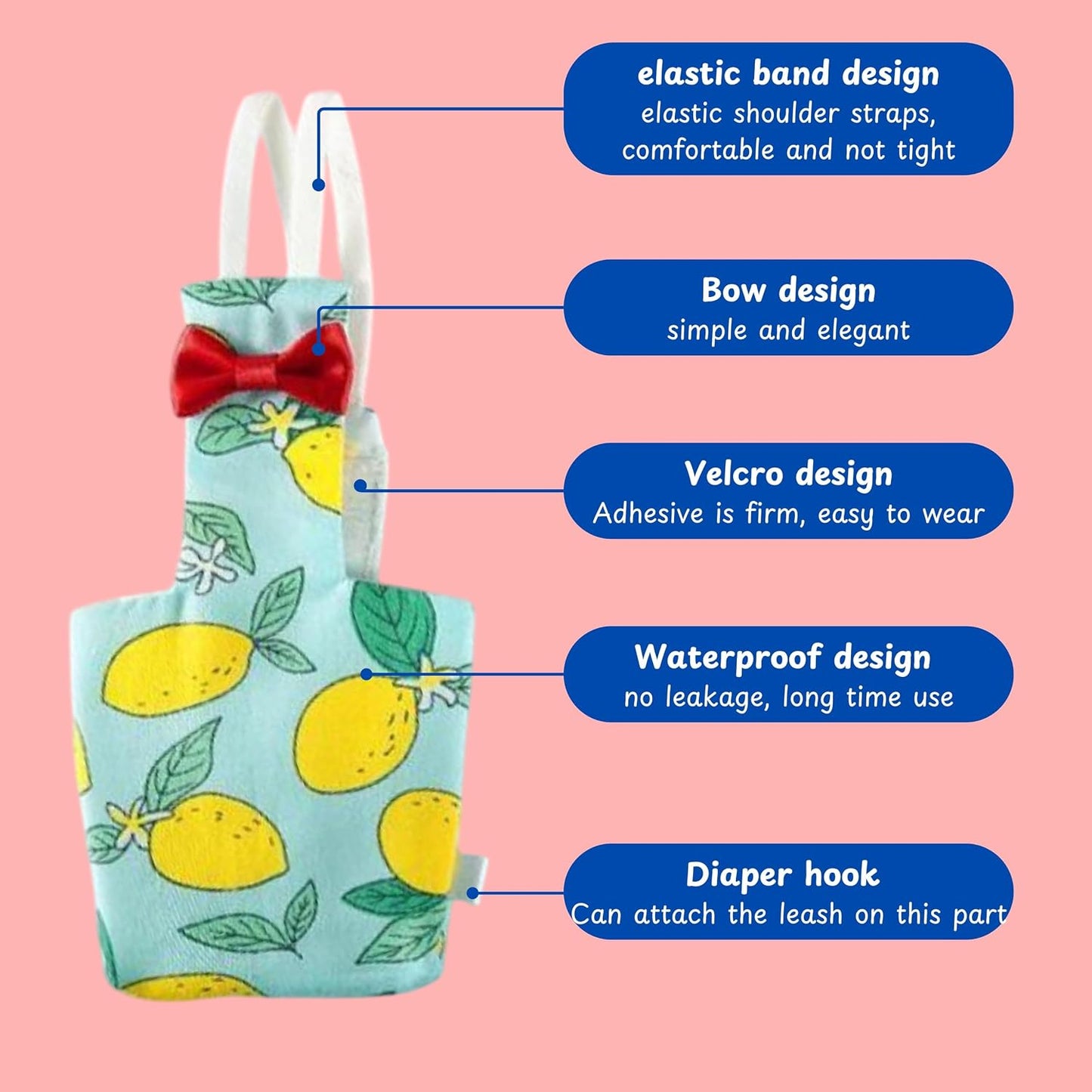 Homedy Crafts bird leash and harness set in medium green lemon pattern shown with packaging elements