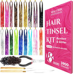 NIACONN Glitter Hair Tinsel Extensions Kit front view showing 18 colorful sparkly strands
