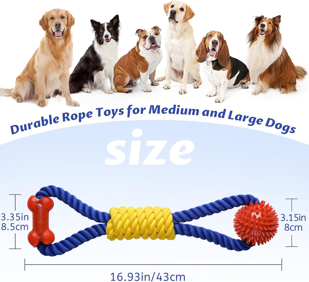 Aitmexcn dog chew toy close up displaying the triple layer reverse braided cotton core and heavy duty nodes.