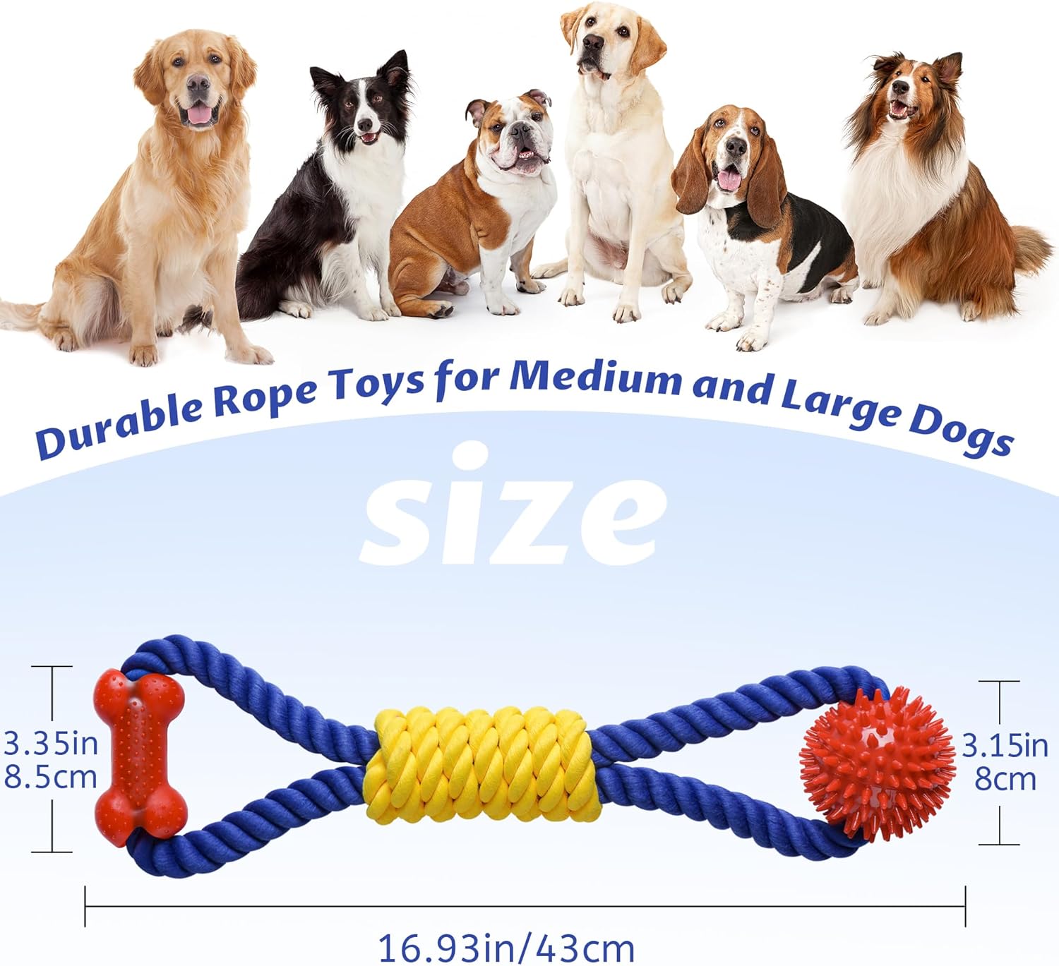 Aitmexcn dog chew toy close up displaying the triple layer reverse braided cotton core and heavy duty nodes.