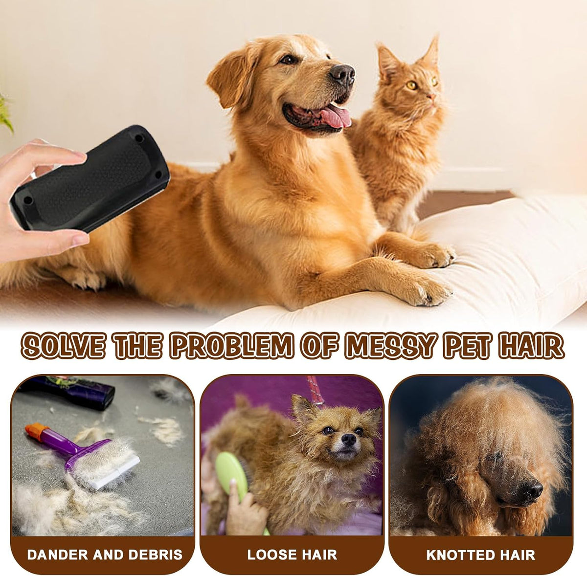 Nimbiepets deshedding brush used on a long haired cat