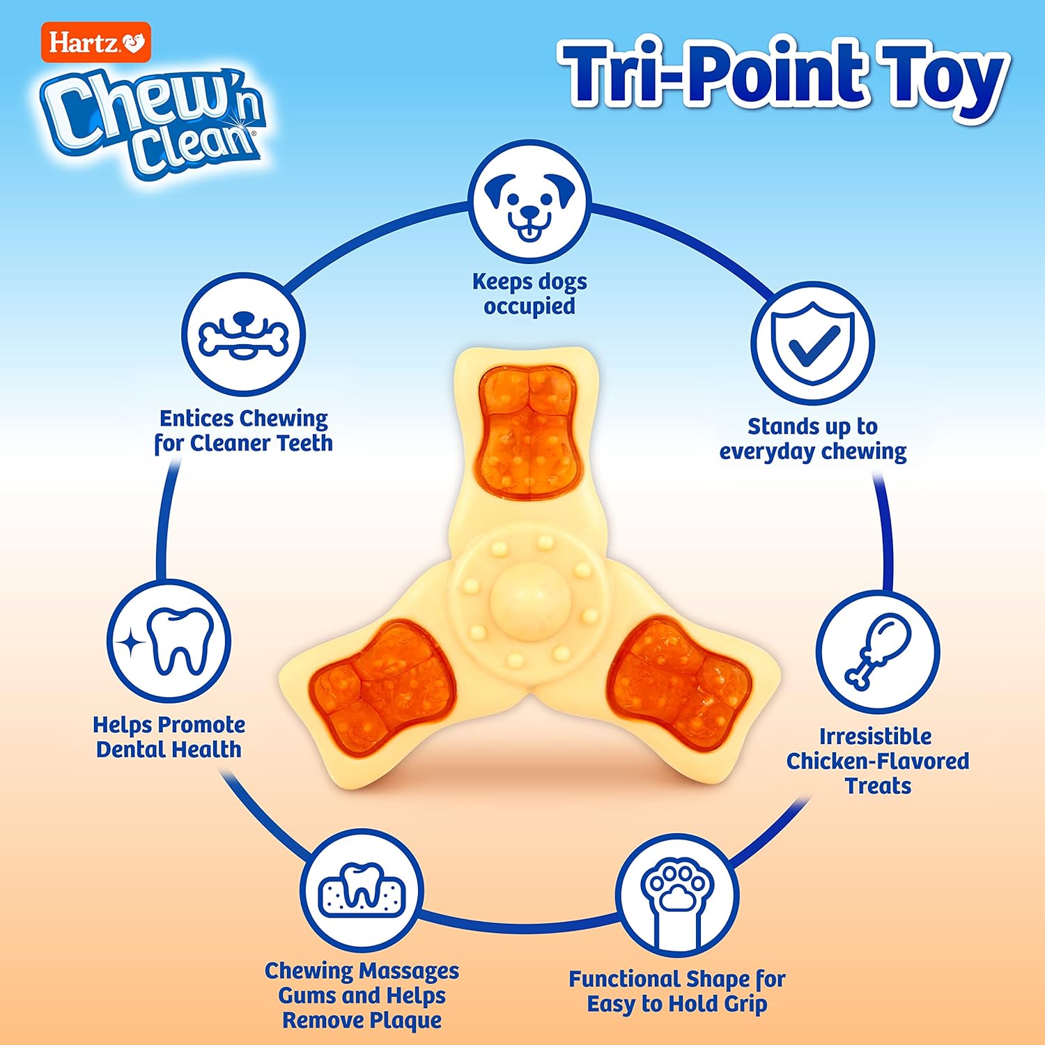 Small dog playing with Hartz Chew 'n Clean nylon toy