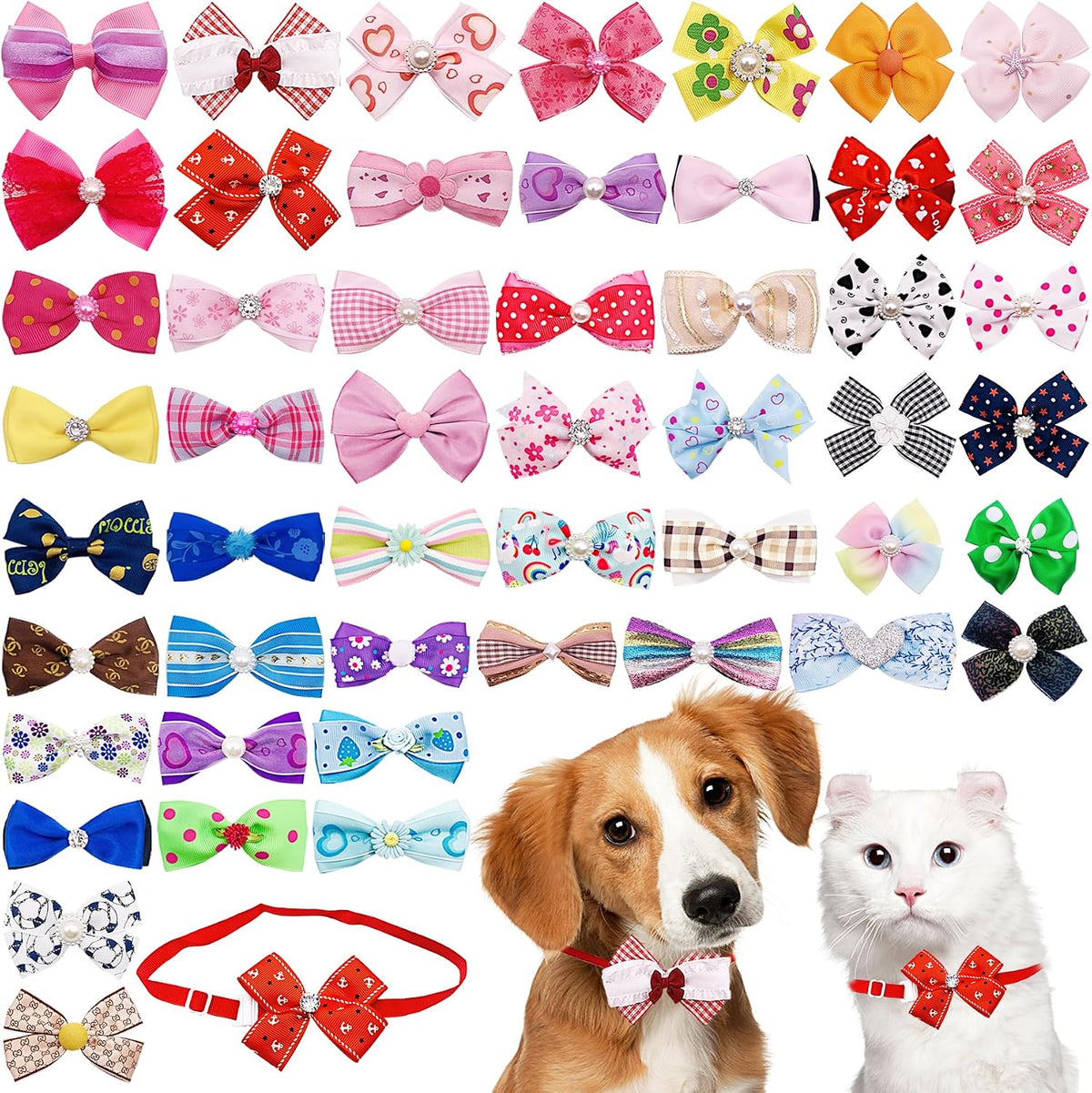 PET SHOW Cute Bow Ties Collar for Small Dogs Puppy Cats Adjustable Bowties Neckties Pet Grooming Accessories Assorted Randomly Pack of 50 (Boy Bow Ties) - Image 12