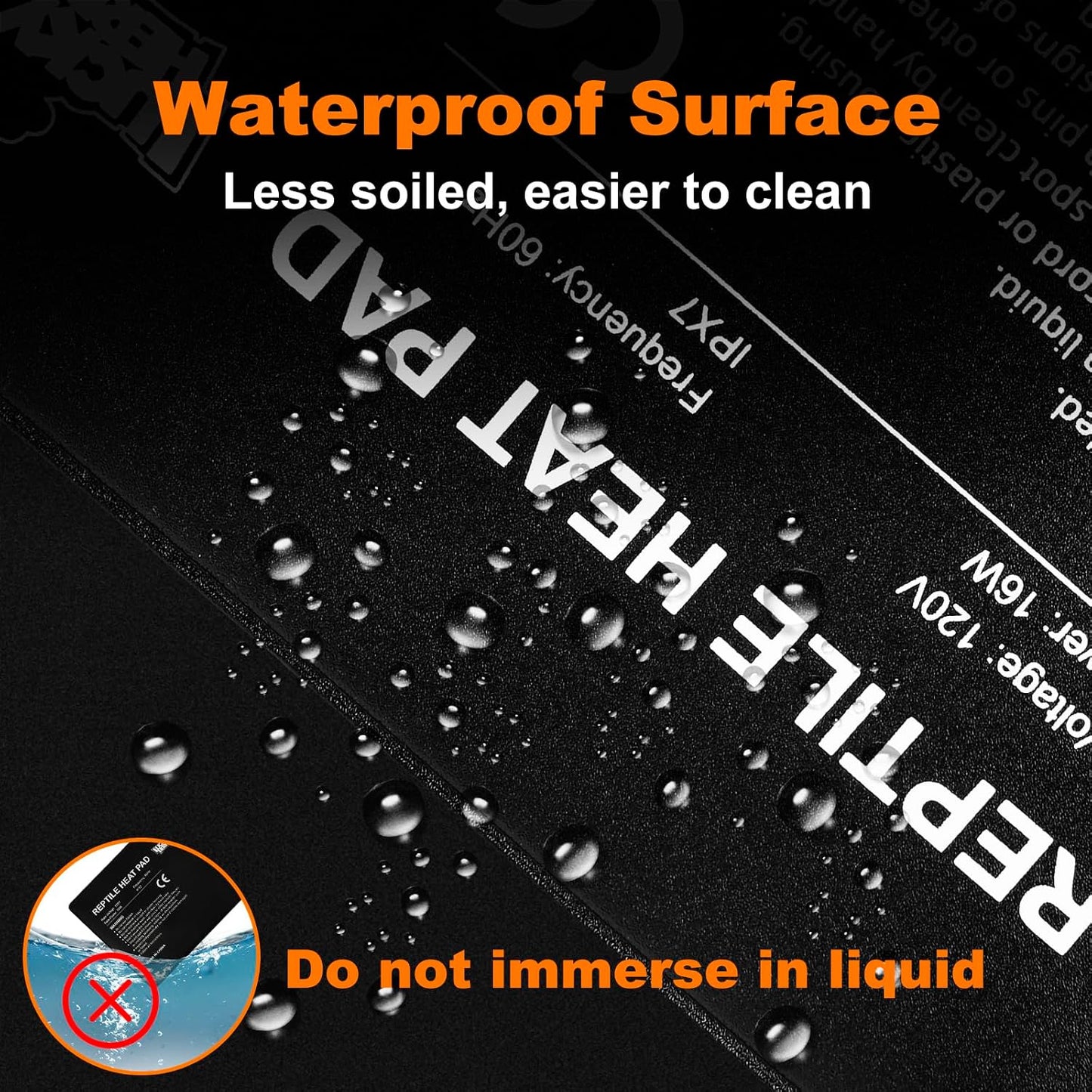 LUCKY HERP 16W 8X12 inch waterproof reptile mat showing the durable PVC material quality