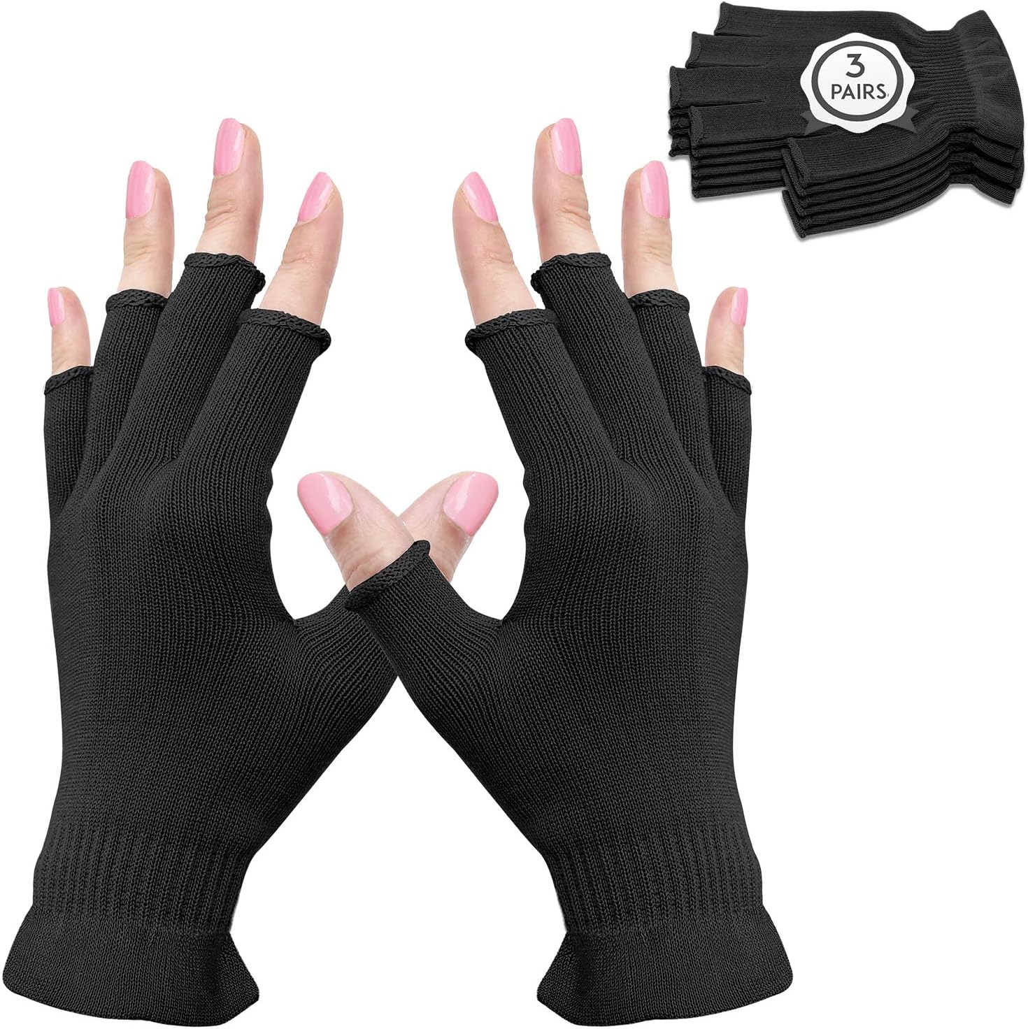 Mig4u fingerless moisturizing beauty gloves front view black