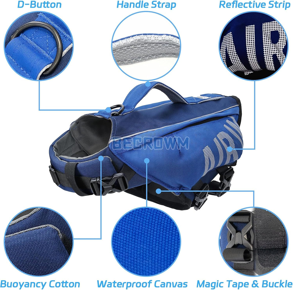 Waterproof 600D oxford cloth dog swimming vest close up material texture.