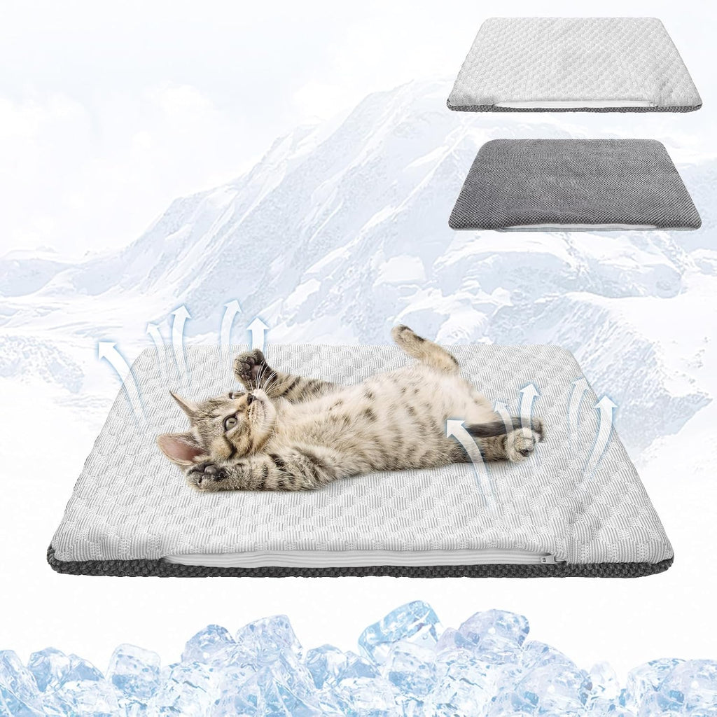 Cat Cooling Mat, Cooling Pad for Dogs Cats with Ice Gel Bag to Stay Clod Longer, Two Sided Soft Kitten Sleeping Bed for Summer, Washable for Crate Kennel, Arc-Chill Cool Fiber Q-MAX >0.45, 16.5x26" - Image 11