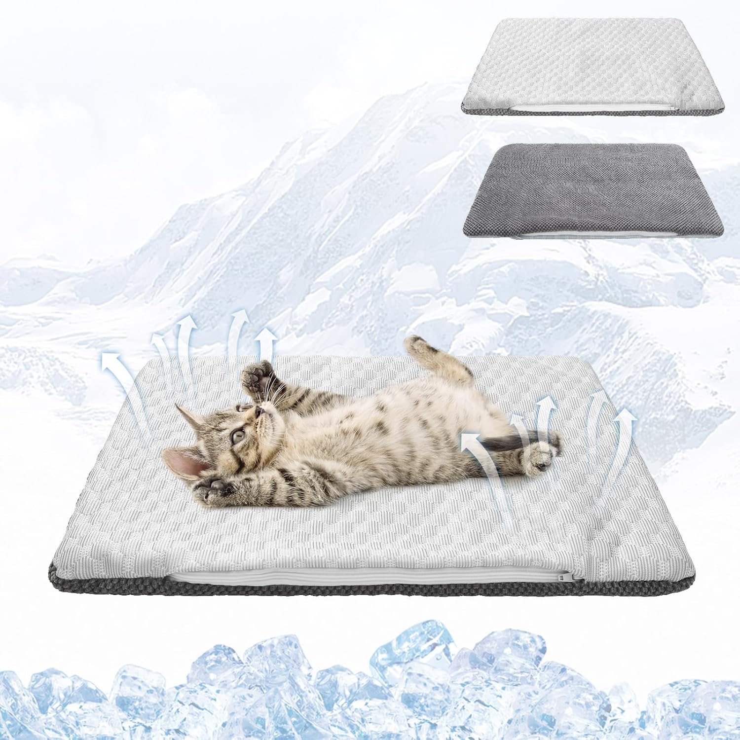 Cat Cooling Mat, Cooling Pad for Dogs Cats with Ice Gel Bag to Stay Clod Longer, Two Sided Soft Kitten Sleeping Bed for Summer, Washable for Crate Kennel, Arc-Chill Cool Fiber Q-MAX >0.45, 16.5x26" - Image 11