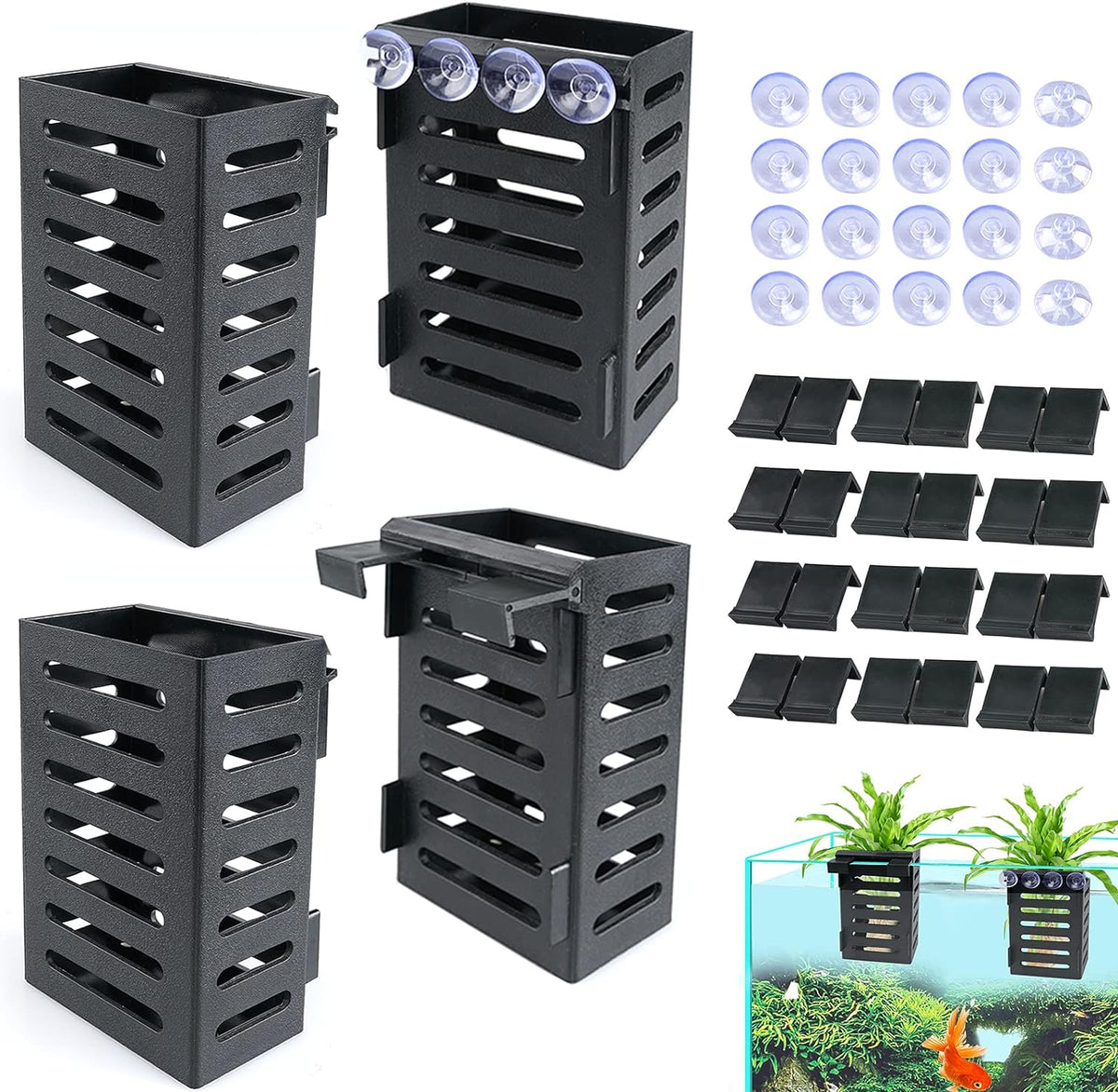 Uprony aquarium plant holder four pieces set front view inside a fish tank.