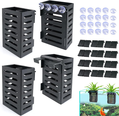 Uprony aquarium plant holder four pieces set front view inside a fish tank.
